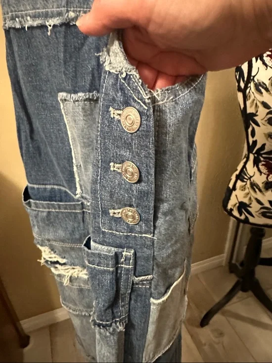 Free People Patchwork Denim crossover Overalls - Blue - Picture 4 of 8